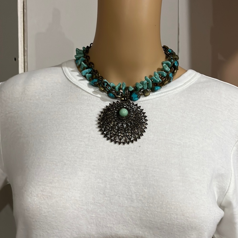 Turquoise and bronze necklace